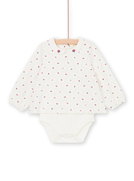 Body cru e vermelho às bolas e flores bebé menina LIHABOD2 / 21SG09X1BOD001