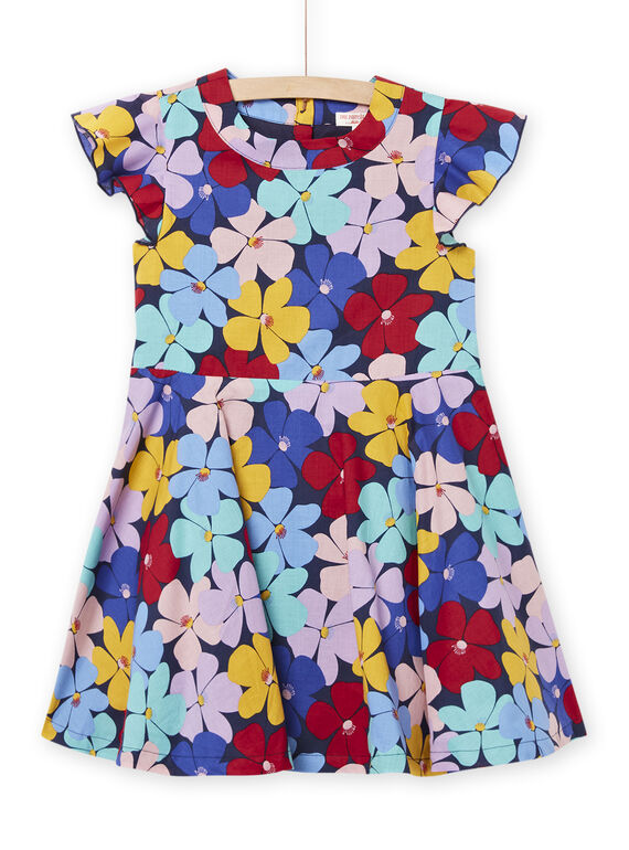 Vestido azul-marinho com estampado florido colorido menina NALUROB2 / 22S901P3ROB070