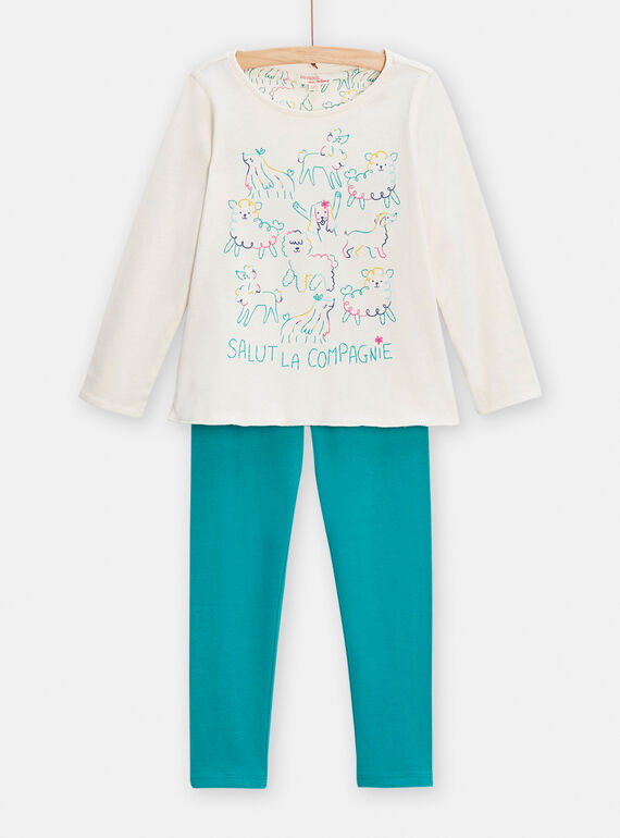 Pijama reversível branco e azul-pato com estampado de cão menina TEFAPYJDOG / 24SH1146PYJ001
