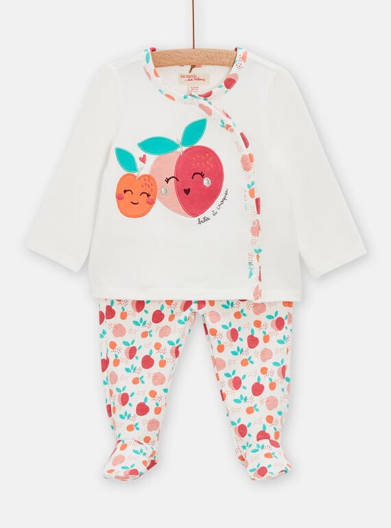 Pijama branco com estampado e padrão de pêssegos bebé menina TEFIPYJPECH / 24SH1341PYJ001