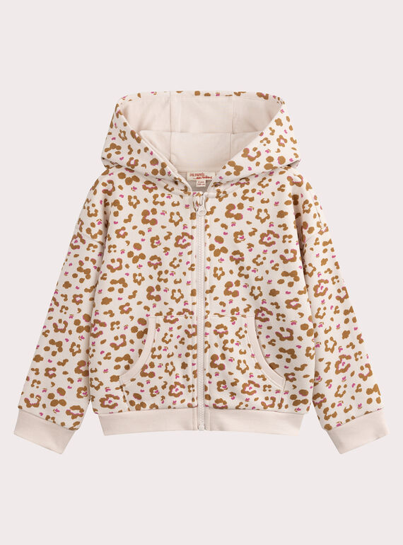 Camisola de fato de treino cor crua com estampado de leopardo para menina  VAJOHAUJOG3 / 24W901G2JGH114