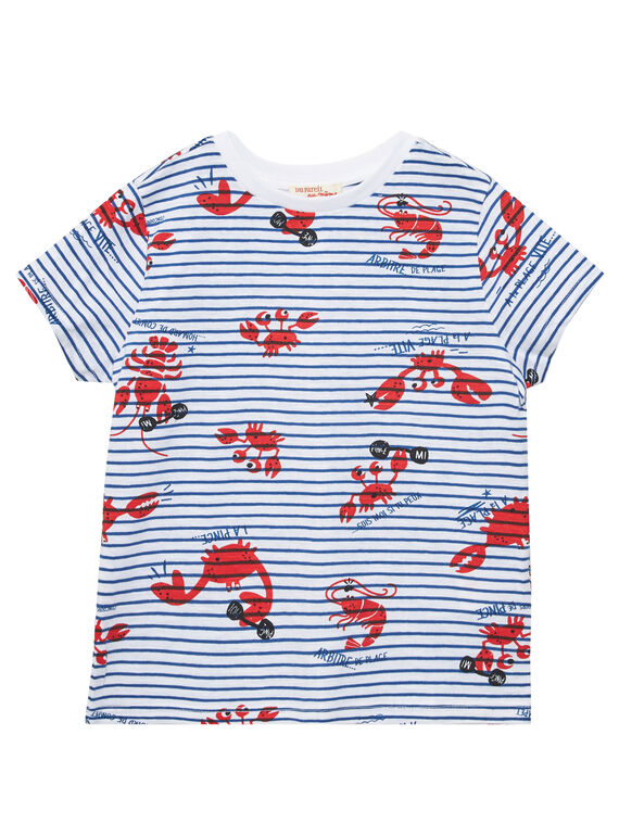 T-shirt menino mangas curtas riscas branco e estampado lagosta e caranguejo JOCEATI5 / 20S902N5TMC000
