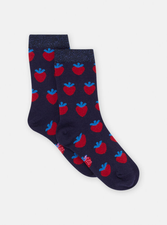Meias de menina com estampado de morangos azul-marinho SYAFORCHO / 23WI01B5SOQ070