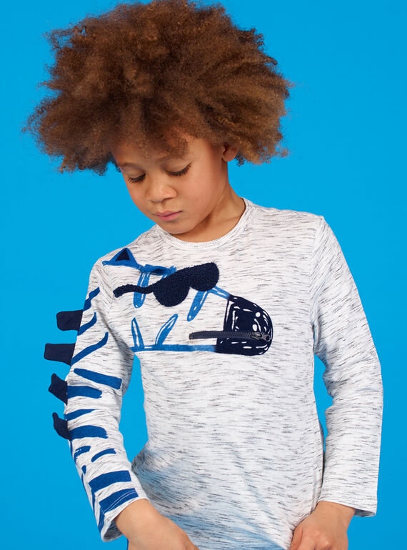 T-shirt cinzento mesclado com padrão zebra menino LOBLETEE3 / 21S902J2TMLJ920