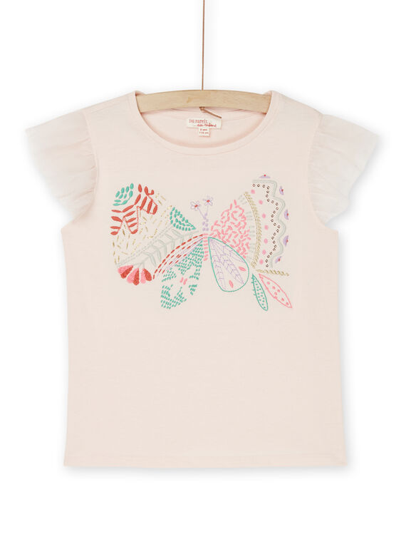 T-shirt rosa macia com padrão de borboleta bordado RABUTI / 23S90141TMC307