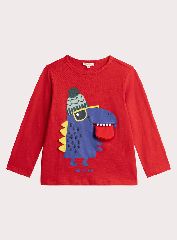 T-shirt de animação de dinossauro vermelho brilhante para menino  VOROTEE2 / 24W902P2TMLF503