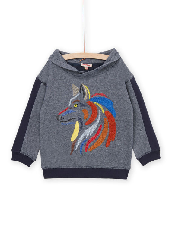 Camisola de colarinho de xaile com impressão Wolf POGOSWE / 22W902O1SWE705