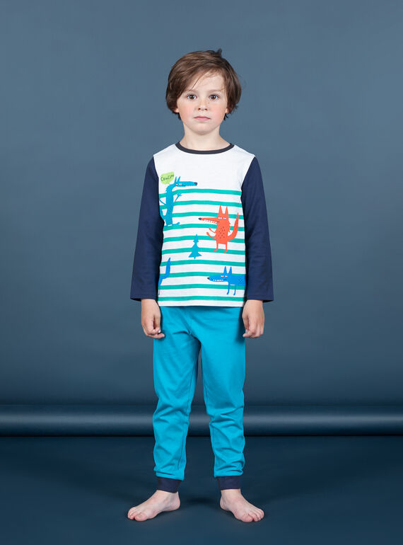 Conjunto pijama T-shirt e calças azul e branco menino MEGOPYJLOU / 21WH1233PYJJ920
