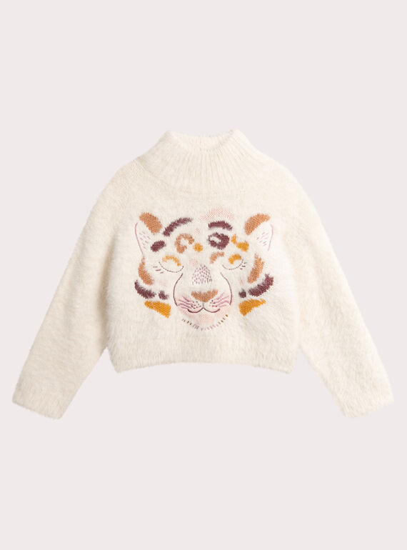 Pulôver ecrU animação de tigre bordado para menina  VABAPULL / 24W901Q1PUL003