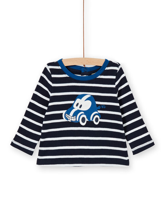 T-shirt azul-escuro e branco às riscas em algodão bebé menino LUJOTEE4 / 21SG1032TML713