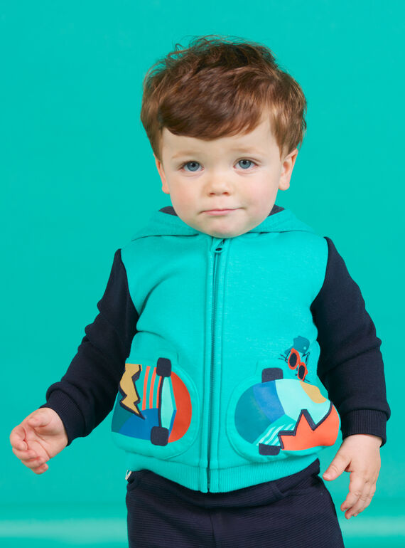 Casaco com capuz azul turquesa com padrão de skateboard bebé menino MUTUGIL / 21WG10K1GILC217