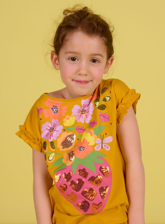 T-shirt açafrão com padrões morango e flores menina NAHOTI1 / 22S901T1TMC109