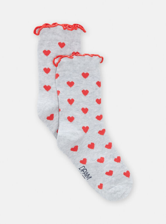 Meias cinzento-mesclado-claro com estampado de coração para menina TYAJOSCHO2B / 24SI0185SOQJ920