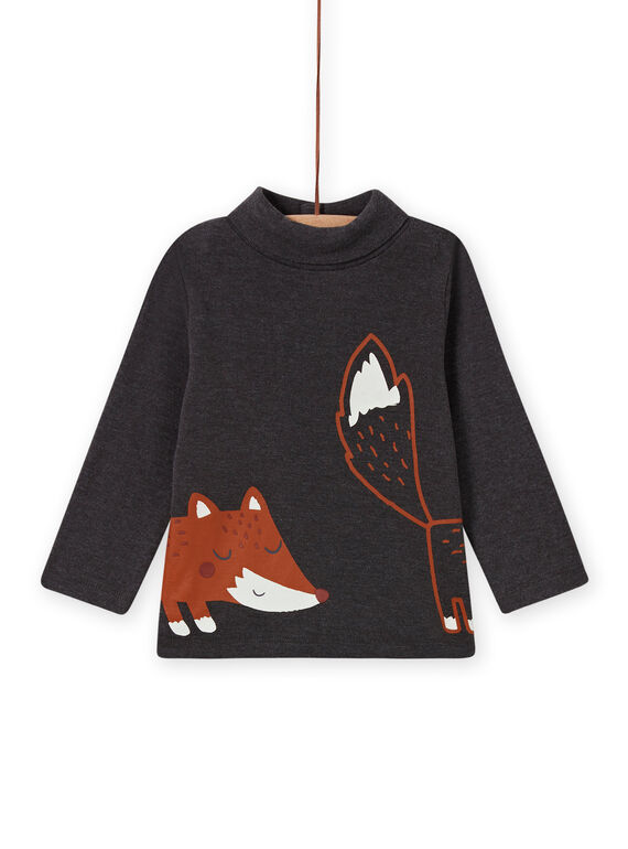 Camisola interior com gola alta cinzento antracite com padrão de raposa bebé menino MUSAUSOUP / 21WG10P1SPL944
