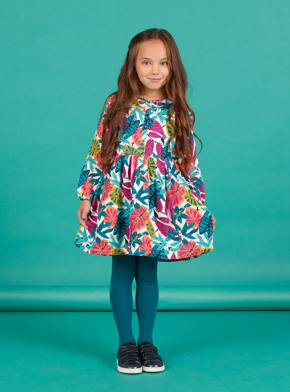 Vestido rosa em twill estampado florido menina MATUROB2 / 21W901K4ROBH705