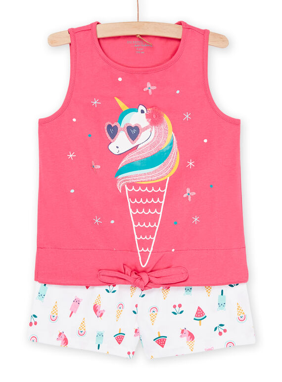 Pijama rosa e branco com padrão de unicórnios e estampado fantasia REFAPYJICE / 23SH11H9PYJD317