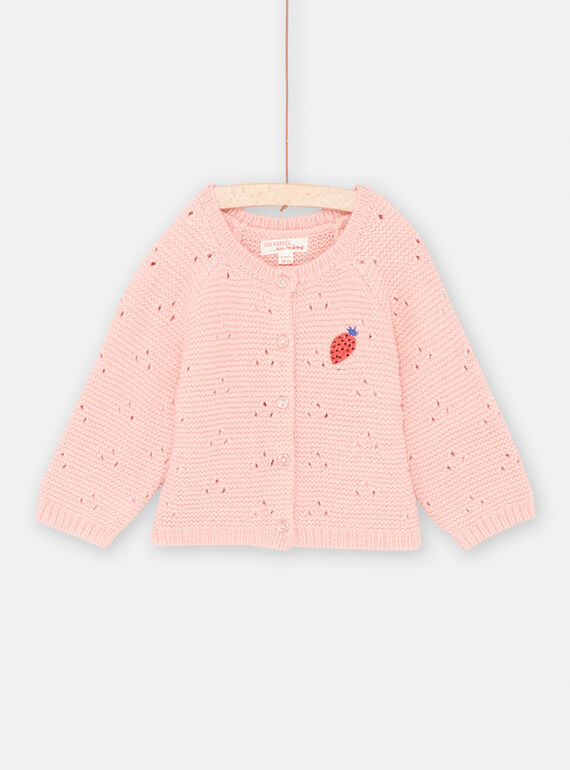Cardigã rosa-chá em tricô ponto decorativo bebé menina SIFORCAR1 / 23WG09K1CARD329