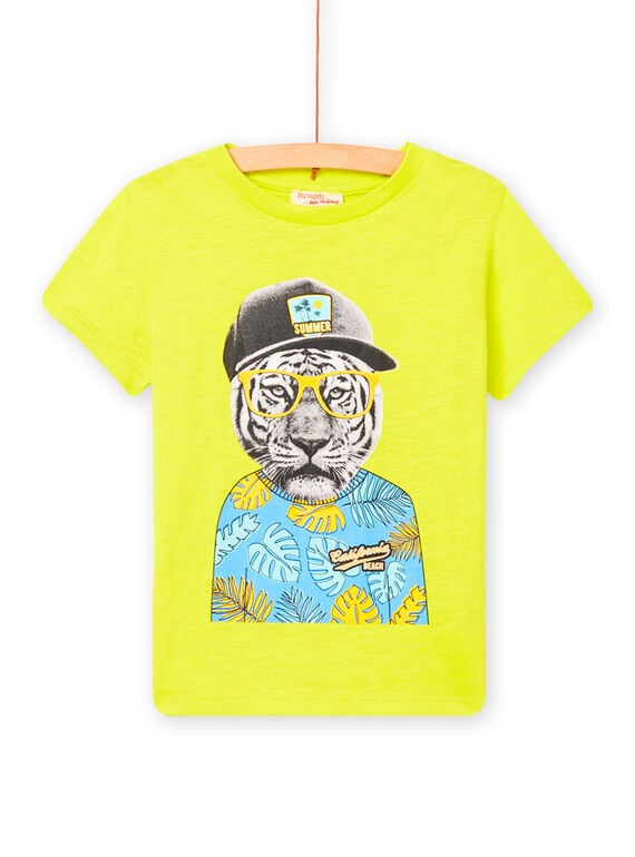 T-shirt amarela com padrão tigre decorativo menino NOJOTI3 / 22S90271TMC117