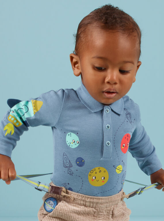 Body azul mesclado com gola padrão de espaço bebé menino MUPLABOD / 21WG10O1BODC224