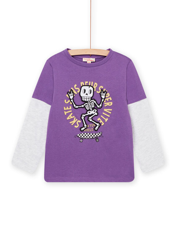 T-shirt de mangas compridas com padrão de esqueleto violeta POKATEE1 / 22W902L1TML708