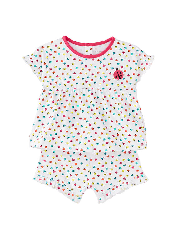 Pijama curto bebé menina branco estampado joaninhas JEFIPYJCOE / 20SH13U2PYJ000