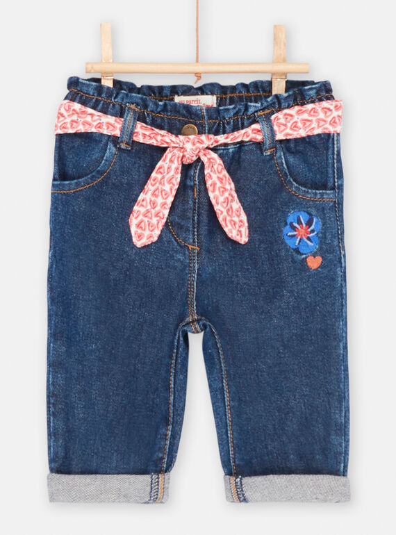 Calças de ganga azul com cinto bebé menina SIFORJEAN / 23WG09K1JEAK005