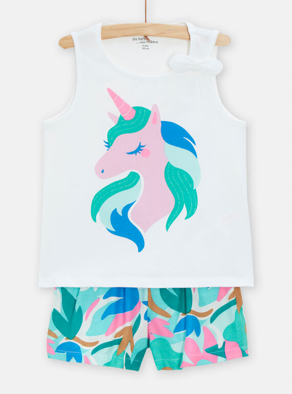 Pijama cru, rosa e azul com padrão de unicórnio menina TEFAPYJNOT / 24SH1157PYJ000