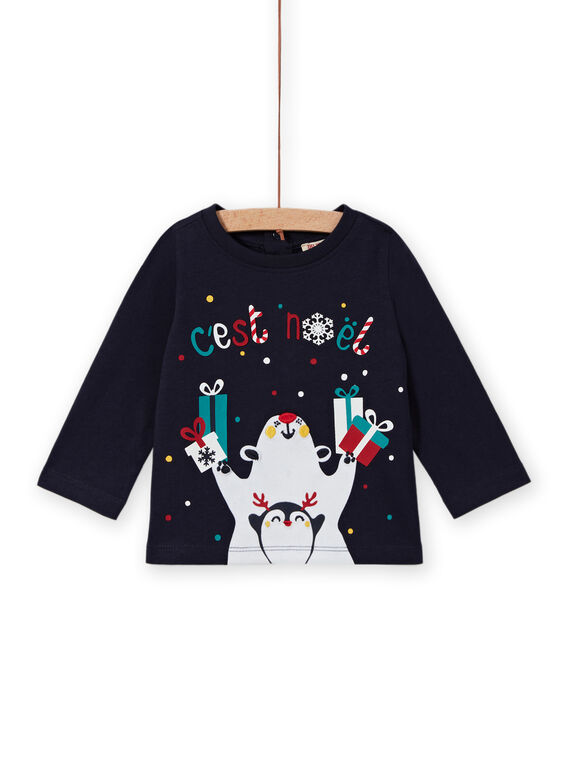 T-shirt azul-marinho com padrões Natal fantasia bebé menino MUNOTEE / 21WG10Q1TML070
