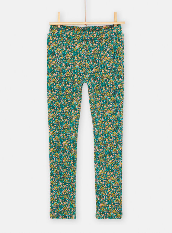 Calças azul-pavão com estampado florido para menina SADUPANT1 / 23W901P1PANC235