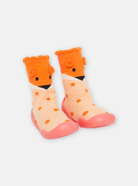 Pantufas-meias laranja e rosa com estampado às bolas SICHO7REN / 23XK3761D08400
