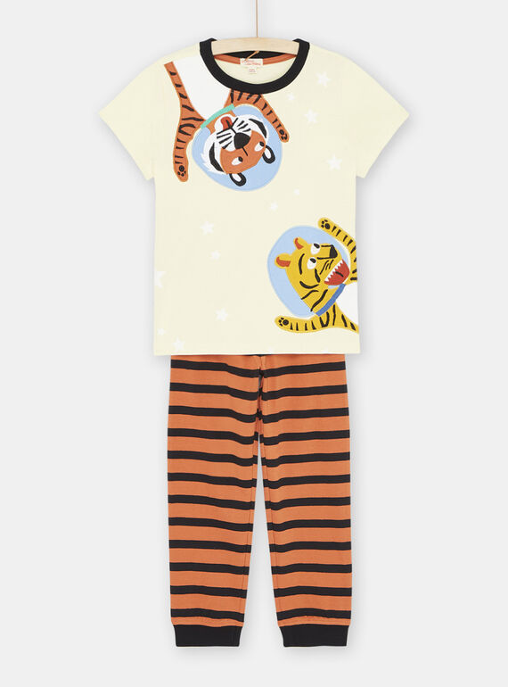Pijama bege e laranja com padrão de tigres menino SEGOPYJAST / 23WH1234PYJ103