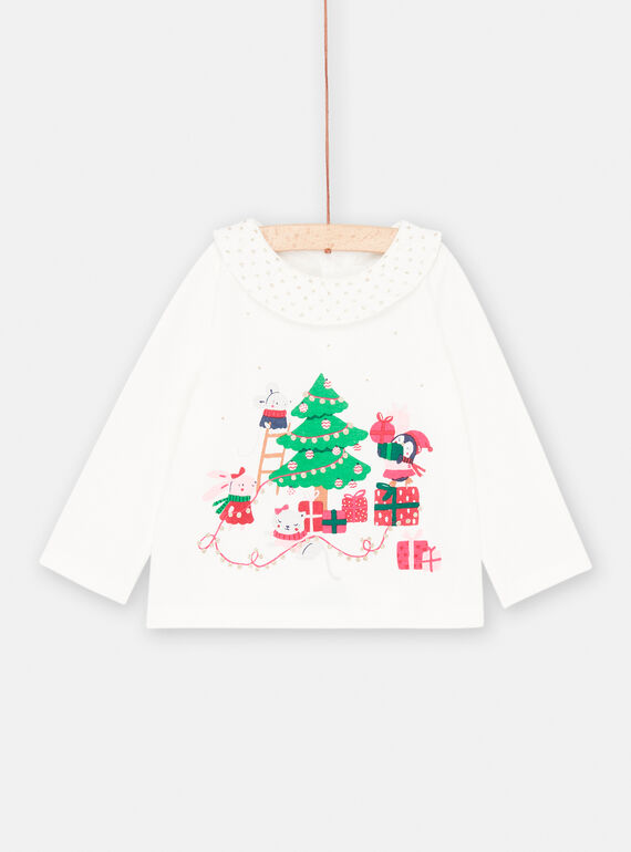 T-shirt cru de mangas compridas de Natal para bebé menina SIWAYBRA / 23WG09S1BRA001