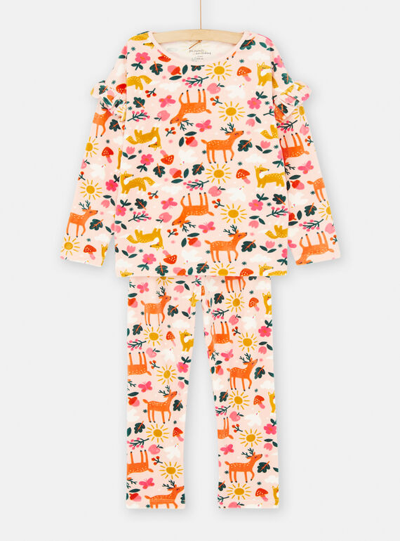 Conjunto pijama rosa e laranja com estampado animal SEFAPYJSUN / 23WH1153PYJD329