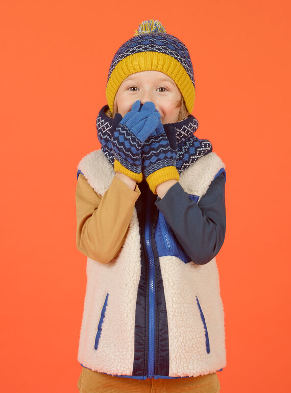 Gorro com pompom azul com padrão jacquard menina MYOGROBON6 / 21WI0268BON221