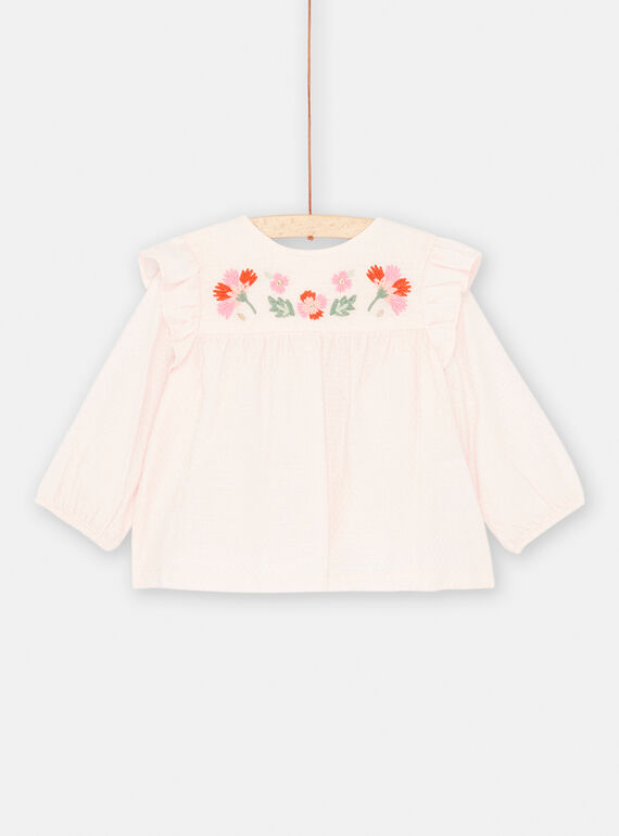Camisa rosa-drageia com bordados floridos para bebé menina SIVERCHEM / 23WG09J1CHED310