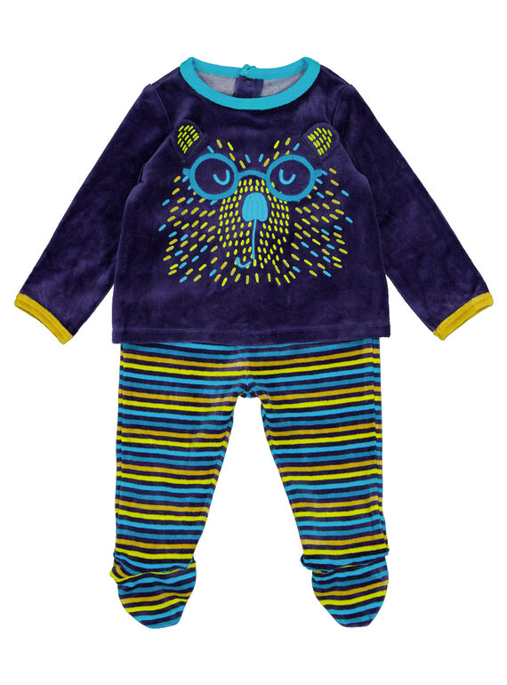 Pijama azul-marinho com parte de baixo às riscas em veludo menino GEGAPYJANI / 19WH14N1PYJ713