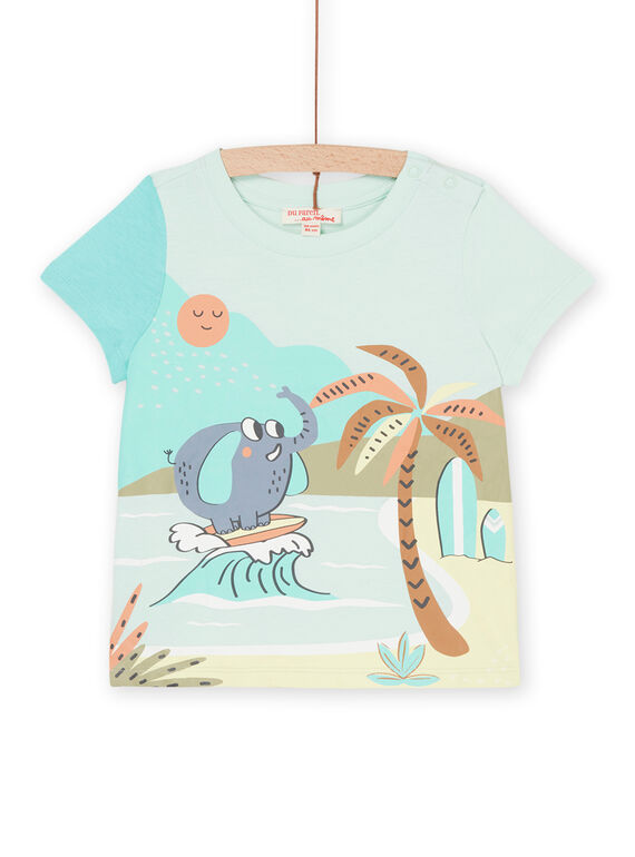 T-shirt verde-água com padrão de elefante surfista e praia RUEXOTI2 / 23SG10V2TMC614