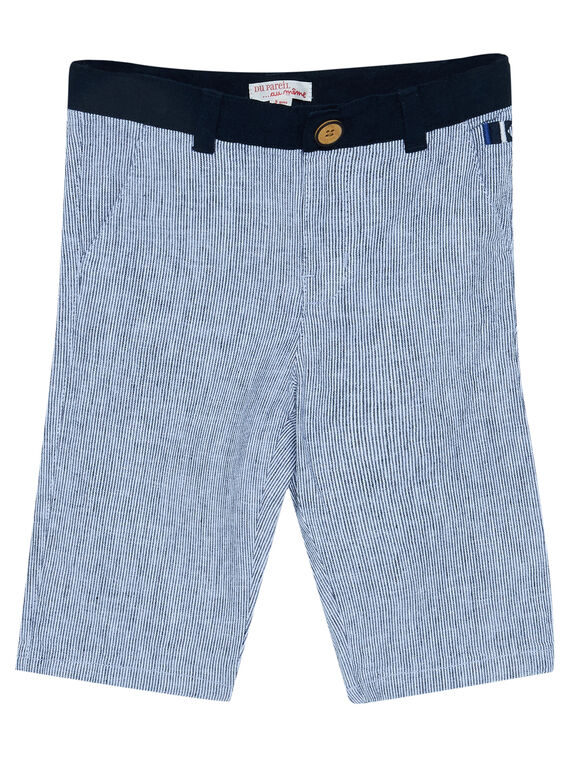 Bermudas às riscas em relevo azul linho e algodão menino JOWEBER2 / 20S90292BER705