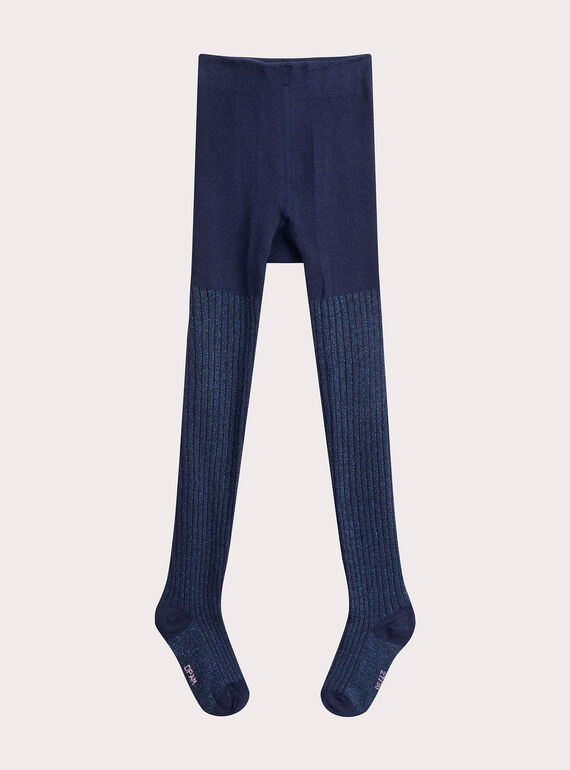 Meia-calça marinha com nervuras para menina  VYAJOSCOL2 / 24WI01H2COL070