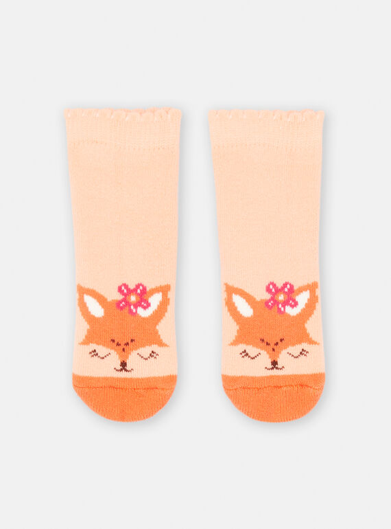 Meias salmão com estampado de raposas para bebé menina SYIJOSOQB2 / 23WI09N7SOQ401