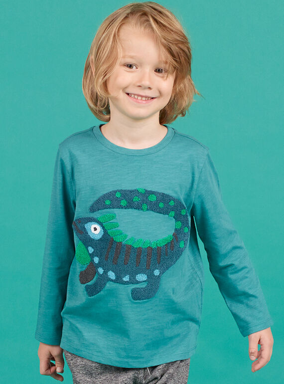 T-shirt azul-turquesa com estampado decorativo menino MOTUTEE5 / 21W902K2TMLC239