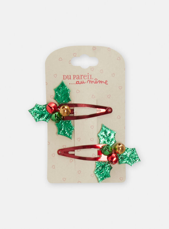 Pack de 2 ganchos de Natal vermelho e verde para menina SYAJOCLIP8 / 23WI01S3BRTF529