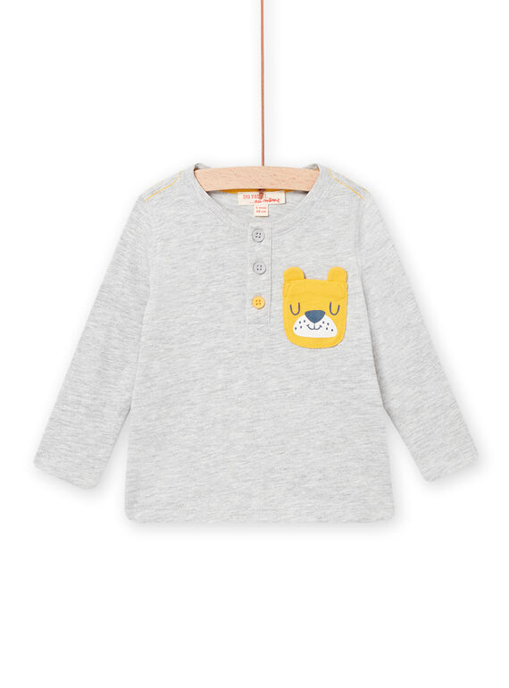 T-shirt lisa cinzento mesclado com estampado cão bebé menino NUJOTUN4 / 22SG1071TML943