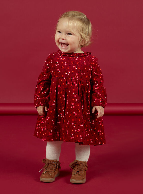 Vestido gola com folho cor de vinho às bolas coloridas bebé menina MIFUNROB3 / 21WG09M2ROB504