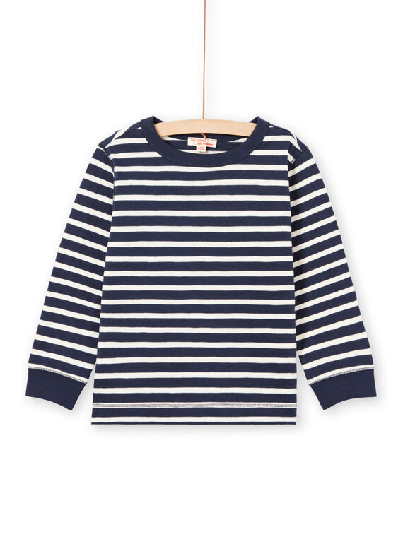 T-shirt de mangas compridas às riscas cru e azul-marinho menino MOJOTIRIB1 / 21W90226TML001