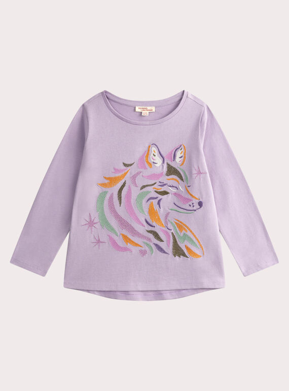 T-shirt violeta com estampado de lobo com bordados para menina VAPERTEE1 / 24W901R1TML326