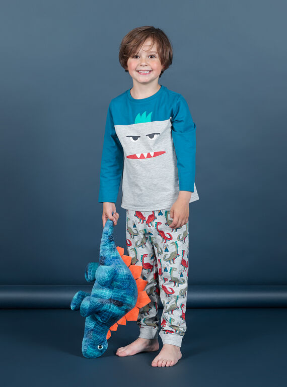 Conjunto pijama T-shirt e calças cinzento mesclado e azul menino MEGOPYJMAN1 / 21WH1272PYGJ922