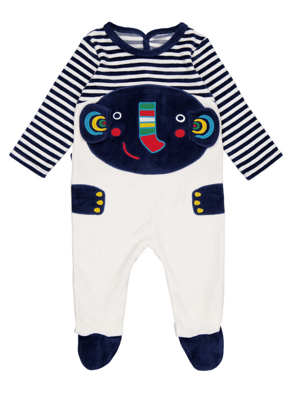 Babygro às riscas azul-marinho e cru em veludo menino GEGAGREFAN / 19WH14N2GRE070
