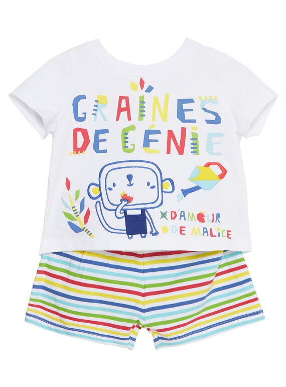 Pijama curto bebé menino branco e riscas JEGAPYJROB / 20SH14U2PYJ000