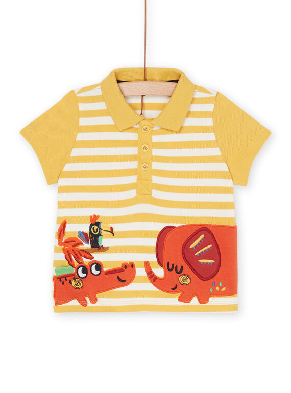 Polo amarelo-açafrão com estampado às riscas branco RUJUNPOL / 23SG10U1POL113